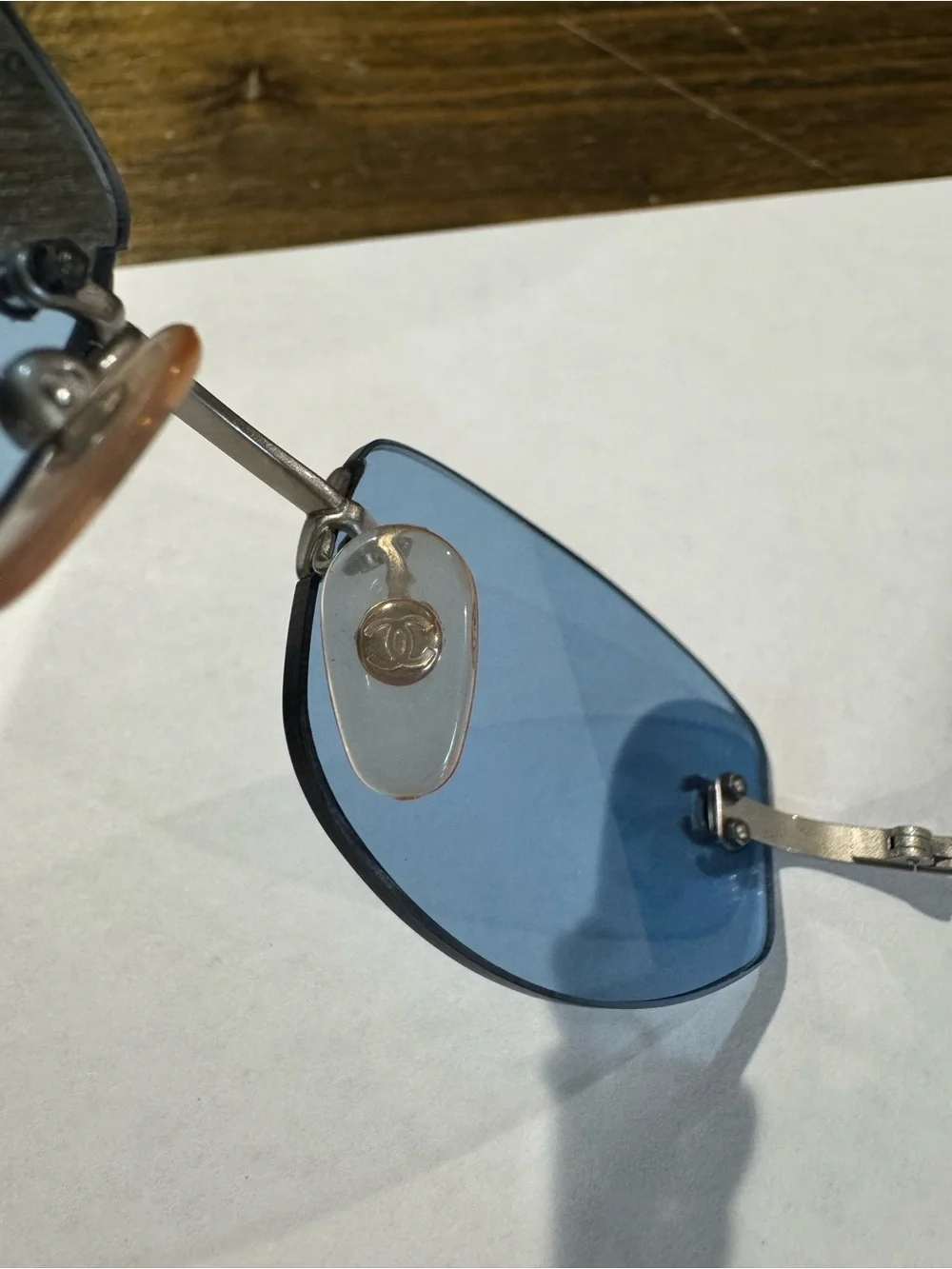 Vintage CHANEL 4002 Rimless Sunglasses with Blue Lenses